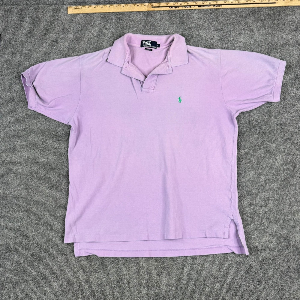Polo Ralph Lauren Polo Mens Size L Purple Short Sleeve Cotton Pique Hole Stain